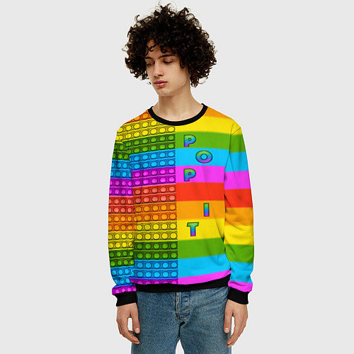 Мужской свитшот POP it вертикальная надпись / 3D-Черный – фото 3