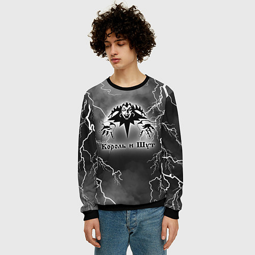 Мужской свитшот КОРОЛЬ И ШУТ МОЛНИЯ / 3D-Черный – фото 3