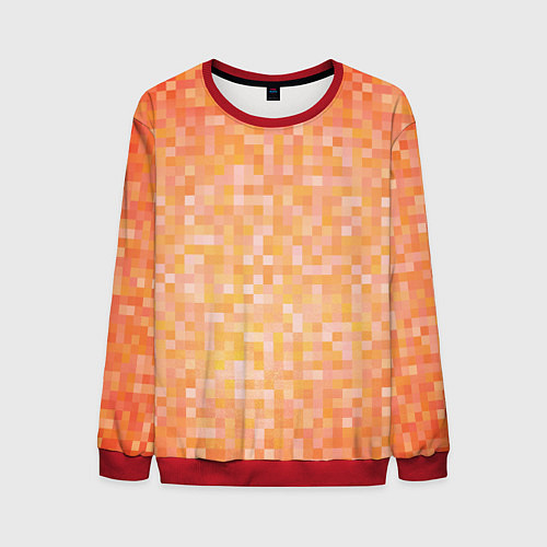 Мужской свитшот Оранжевая пиксель абстракция / 3D-Красный – фото 1