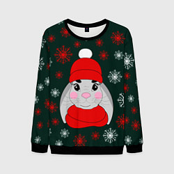 Мужской свитшот Зимний кролик и снежинки