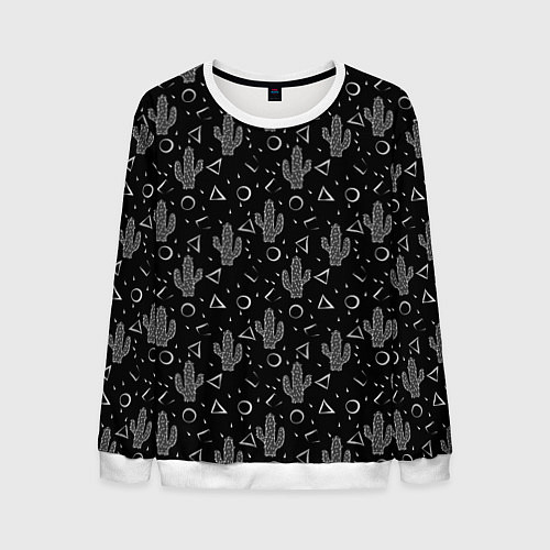 Мужской свитшот Черно белые кактусы / 3D-Белый – фото 1