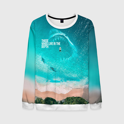 Мужской свитшот Shark in sea / 3D-Белый – фото 1