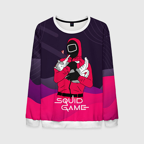 Мужской свитшот Игра в кальмара - с милым котиком / 3D-Белый – фото 1