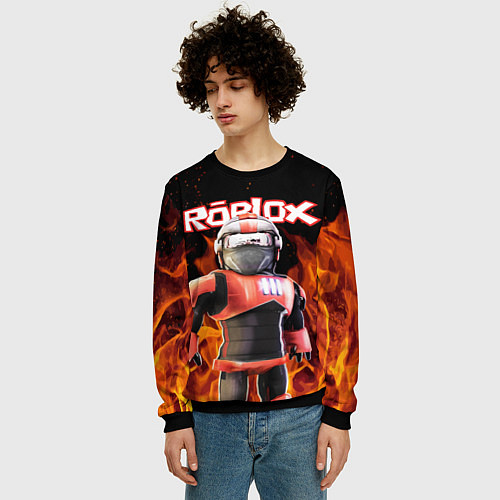 Мужской свитшот ROBLOX FIRE РОБЛОКС ОГОНЬ ПОЖАРНЫЙ / 3D-Черный – фото 3