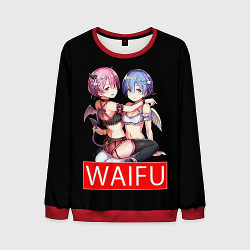 Мужской свитшот Рем и рам вайфу Re zero ahegao / 3D-Красный – фото 1
