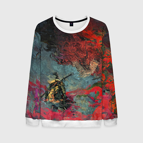 Мужской свитшот Sekiro Самурай против дракона / 3D-Белый – фото 1