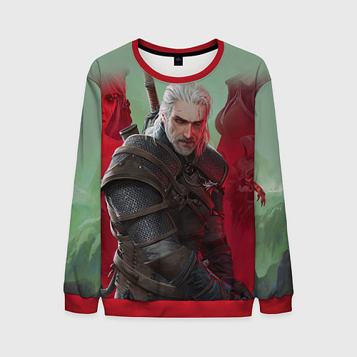 Мужской свитшот ВЕДЬМАК THE WITCHER ГЕРАЛЬТ С МЕЧОМ / 3D-Красный – фото 1