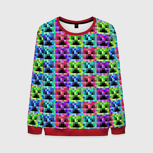 Мужской свитшот МАЙНКРАФТ MINECRAFT ЦВЕТНЫЕ КРИПЕРЫ / 3D-Красный – фото 1