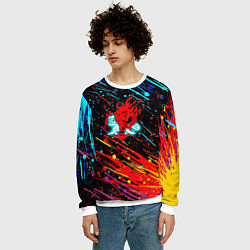 Свитшот мужской Cyberpunk 2077 Цветные брызги, цвет: 3D-белый — фото 2