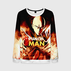 Свитшот мужской Огненный Сайтама One Punch-Man, цвет: 3D-белый