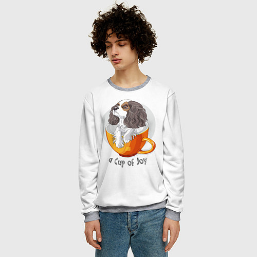 Мужской свитшот Кавалер Кинг Чарльз Спаниель / 3D-Меланж – фото 3