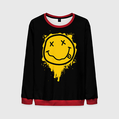 Мужской свитшот NIRVANA LOGO SMILE, БРЫЗГИ КРАСОК / 3D-Красный – фото 1