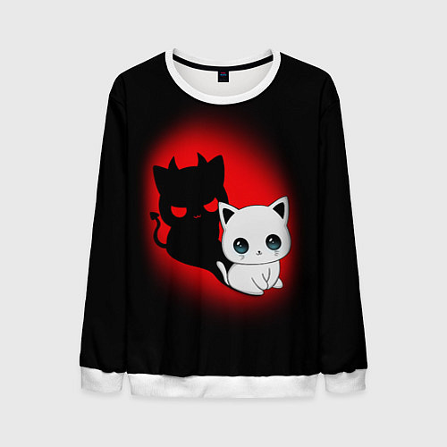 Мужской свитшот КОТИК ДЬЯВОЛ KITTY DEVIL / 3D-Белый – фото 1