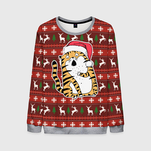 Мужской свитшот Рождественский удивленный тигр / 3D-Меланж – фото 1