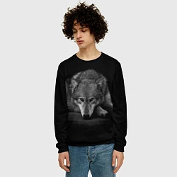 Свитшот мужской Волк, на черном фоне, цвет: 3D-черный — фото 2