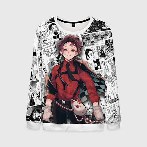 Мужской свитшот Танджиро Камадо на манге / 3D-Белый – фото 1