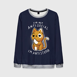 Свитшот мужской I am not antisocial, I AM ANTISTUPID, цвет: 3D-меланж