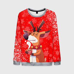 Свитшот мужской НОВОГОДНИЙ ОЛЕНЬ И ЧАШКА КОФЕ, цвет: 3D-меланж