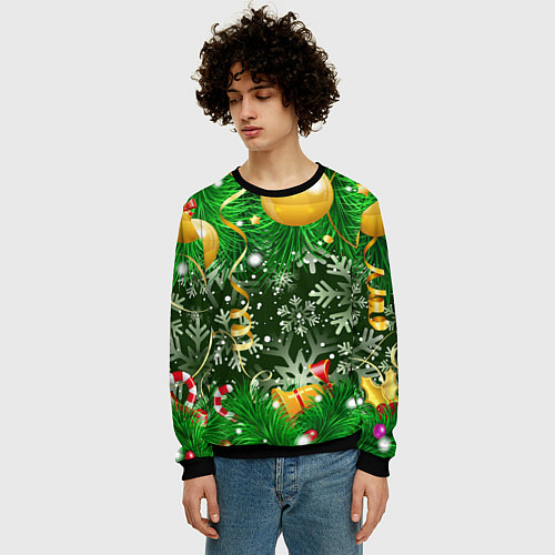 Мужской свитшот Новогоднее Настроение Елка / 3D-Черный – фото 3