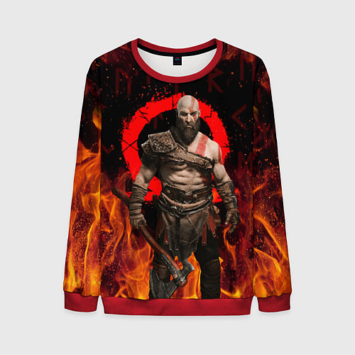 Мужской свитшот GOD OF WAR РАГНАРЁК, КРАТОС В ОГНЕ / 3D-Красный – фото 1