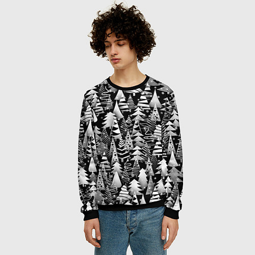 Мужской свитшот Лес абстрактных ёлок / 3D-Черный – фото 3