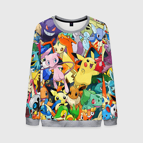 Мужской свитшот АНИМЕ, ПОКЕМОНЫ ВСЕ ПЕРСОНАЖИ POKEMON / 3D-Меланж – фото 1