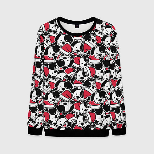 Мужской свитшот Щенки и красные колпаки / 3D-Черный – фото 1