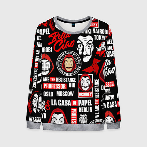 Мужской свитшот БУМАЖНЫЙ ДОМ ЛОГОБОМБИНГ LA CASA DE PAPEL / 3D-Меланж – фото 1