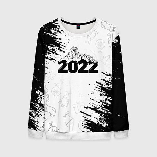 Мужской свитшот Тигр отдыхает на цифре 2022 / 3D-Белый – фото 1