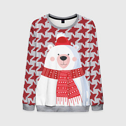 Свитшот мужской Белый мишка в шапочке и шарфе, цвет: 3D-меланж
