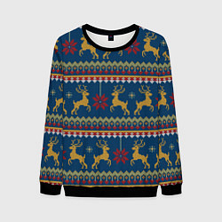 Свитшот мужской Новогодний свитер c оленями 3, цвет: 3D-черный