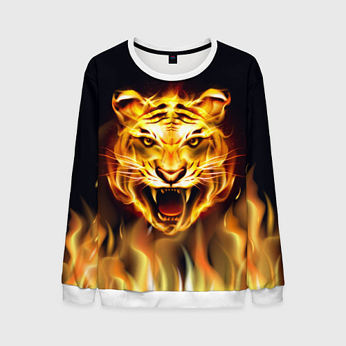 Мужской свитшот Тигр В Пламени / 3D-Белый – фото 1