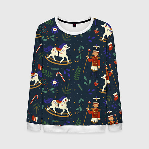 Мужской свитшот Щелкунчик паттерн с лошадкой / 3D-Белый – фото 1