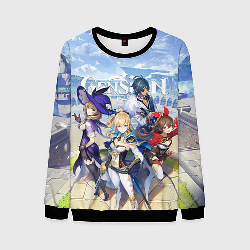 Мужской свитшот МИР ТЕВАЙТ ГЕРОИ ГЕНШИН ИМПАКТ / 3D-Черный – фото 1