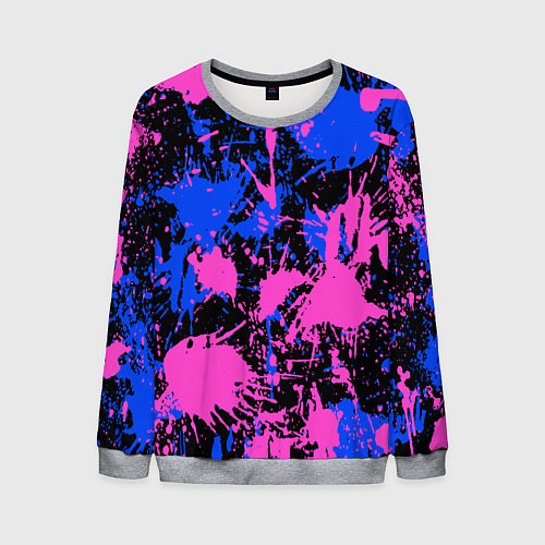 Мужской свитшот НЕОНОВЫЕ БРЫЗГИ КРАСОК, ЯРКИЕ КРАСКИ / 3D-Меланж – фото 1