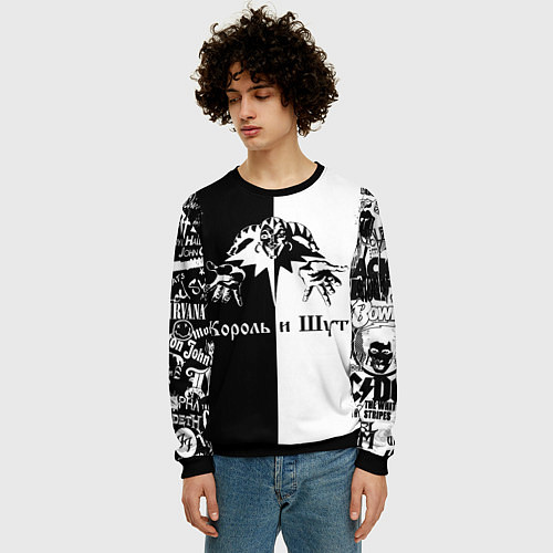 Мужской свитшот КОРОЛЬ И ШУТ ЧЁРНО БЕЛЫЙ КЛОУН / 3D-Черный – фото 3