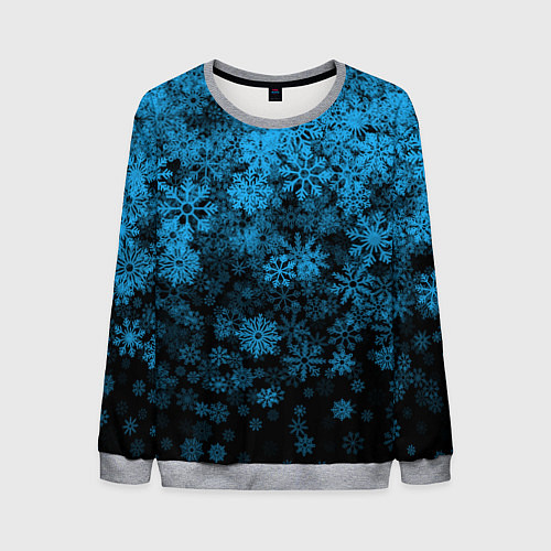 Мужской свитшот КРАСИВЫЕ ГОЛУБЫЕ СНЕЖИНКИ / 3D-Меланж – фото 1