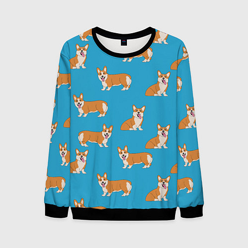 Мужской свитшот Счастливые корги паттерн / 3D-Черный – фото 1