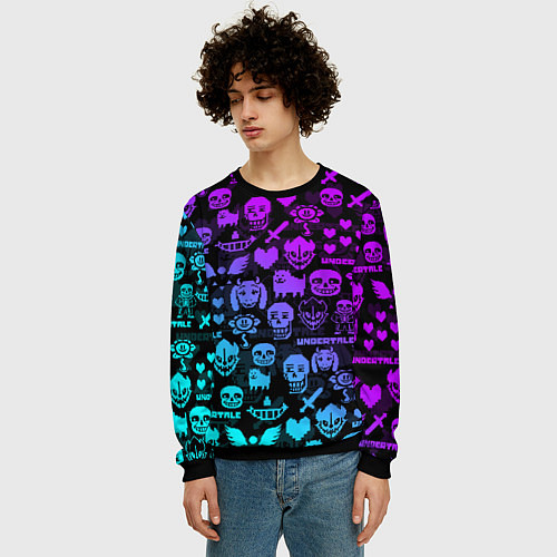 Мужской свитшот UNDERTALE NEON PATTERN УЗОР / 3D-Черный – фото 3