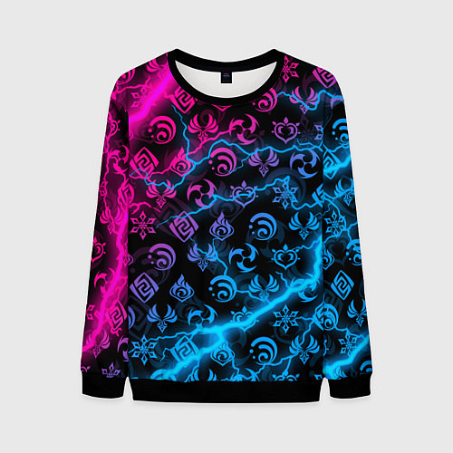 Мужской свитшот НЕОНОВЫЕ МОЛНИИ, GENSHIN IMPACT NEON / 3D-Черный – фото 1