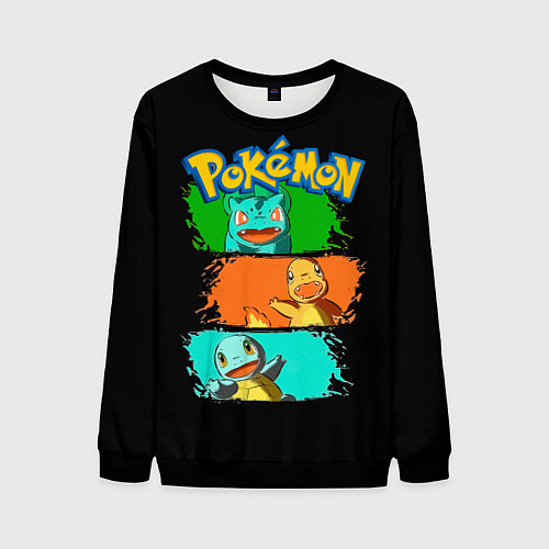 Мужской свитшот Стартовые покемоны - Pokemon / 3D-Черный – фото 1