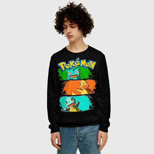 Мужской свитшот Стартовые покемоны - Pokemon / 3D-Черный – фото 3