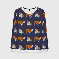 Свитшот мужской Английские бульдоги паттерн, цвет: 3D-белый