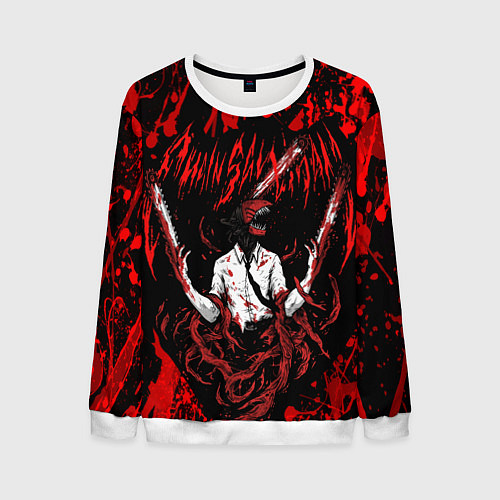 Мужской свитшот Человек бензопила в крови Chainsaw Man / 3D-Белый – фото 1