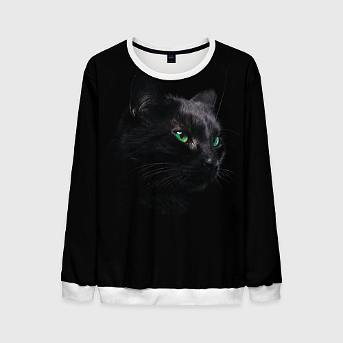 Мужской свитшот Черна кошка с изумрудными глазами / 3D-Белый – фото 1