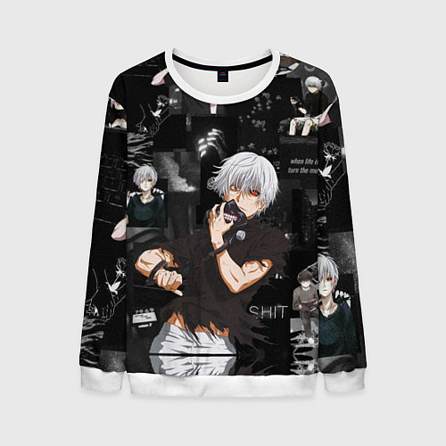 Мужской свитшот Грустный Канеки Токийский Гуль Tokyo Ghoul / 3D-Белый – фото 1