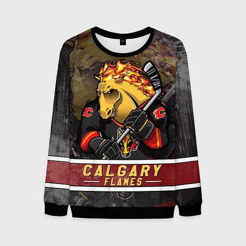 Мужской свитшот Калгари Флэймз, Calgary Flames Маскот / 3D-Черный – фото 1