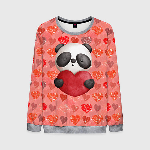 Мужской свитшот Панда с сердечком день влюбленных / 3D-Меланж – фото 1