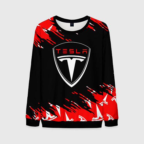 Мужской свитшот Tesla - Logo Sport Auto / 3D-Черный – фото 1