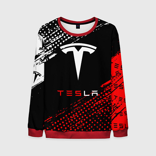 Мужской свитшот Tesla - Logo Pattern / 3D-Красный – фото 1